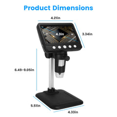 1Pc 4.3Inch LCD Digital Microscope 1,000X 1080P Photo Video Error Coin Magnifier With 8 Dimmable LED Lights PC Views Compatible With MacOS Windows Included 32GB Card