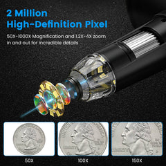 1Pc 4.3Inch LCD Digital Microscope 1,000X 1080P Photo Video Error Coin Magnifier With 8 Dimmable LED Lights PC Views Compatible With MacOS Windows Included 32GB Card