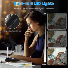 1Pc 4.3Inch LCD Digital Microscope 1,000X 1080P Photo Video Error Coin Magnifier With 8 Dimmable LED Lights PC Views Compatible With MacOS Windows Included 32GB Card