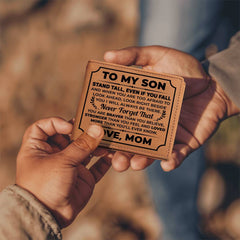 To My Son Stand Tall Genuine Leather Wallet | College & Grad School Milestone