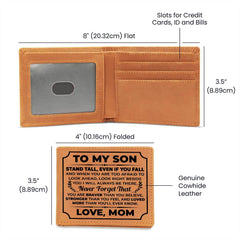 To My Son Stand Tall Genuine Leather Wallet | College & Grad School Milestone