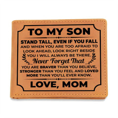 To My Son Stand Tall Genuine Leather Wallet | College & Grad School Milestone