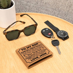 To My Son Stand Tall Genuine Leather Wallet | College & Grad School Milestone