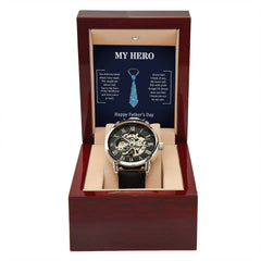 My Hero Dad Luxury Openwork Watch — Sentimental Legacy Gift for Him