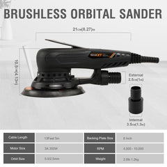 Electric 5mm Random Orbital Sander Brushless 350W 3A Multi-function Variable Speed Electric Corded Orbital Sanders Machine With 10 Sanding Paper For Woodworking R7303-5.0mmOrbit